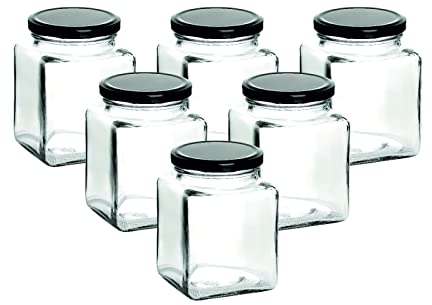 gouveo 6er Set Einmachgläser 730 ml eckig mit Schraub-Deckel schwarz - Große Vorratsgläser mit Drehverschluss - Leere Marmeladengläser, Einkochgläser, Einweckgläser, Aufbewahrungsgläser