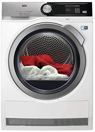 AEG - Secador de bomba de calor, A+++/3D Scan, secado sostenible, FiberPro, resultados de secado precisos, 8 kg, bajo consumo, cantidad automática, protección contra arrugas y infantil, Blanco