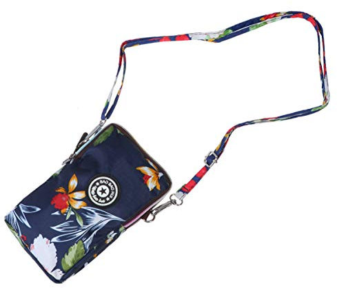 FENICAL bolso del teléfono móvil con cremallera y estampado de flores bolso colgante de hombro de moda para mujer para viajes compras azul marino