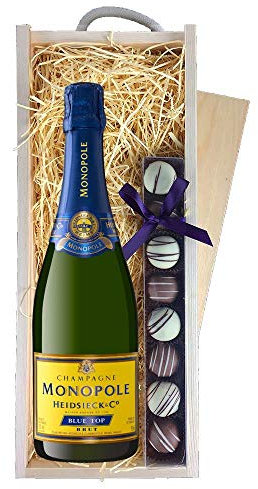 Monopole Blue Top Brut Champagne & Champagne Truffles, Wooden Box 75cl 12.5% abv