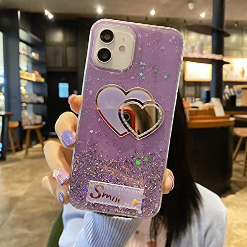 Miagon Crystal Glitzer Hülle für iPhone 6/6S,Süß Bling Klar Handyhülle Durchsichtig Sparkle Sterne Case Cover Slim Dünn Schutzhülle,Herz Lila