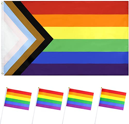 5 Stück Progress Pride Rainbow Flag, Homosexuell Flaggen, Rainbow Flag, Homosexuell Stolz Flagge, Regenbogenfahne, Regenbogen Homosexuell Stolz Flagge, Für Den Innen- Und Außenbereich