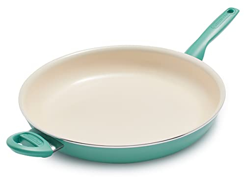 GreenPan Rio Healthy Ceramic Nonstick 13.5 Frying Pan Skillet with Helper Handle, PFAS-Free, Dishwasher Safe, Turquoise