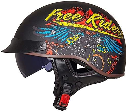 Sebasty Halbschalenhelm mit ECE Motorradhelm Herren Damen Brain Cap Retro Motorrad Jethelm Halbhelm Halbschale Helm Rollerhelm Chopper Scooter Helm Sturzhelm mit Visier 11,M
