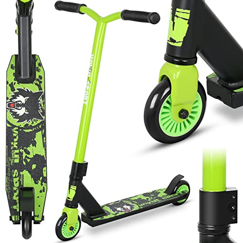 Pro Scooter - Trick Scooters | Einstiegs-Stunt-Scooter für Kinder ab 6-12 Jahren, Leichter kompletter BMX Freestyle-Scooter für Anfänger (2022 Schwarz Grün)