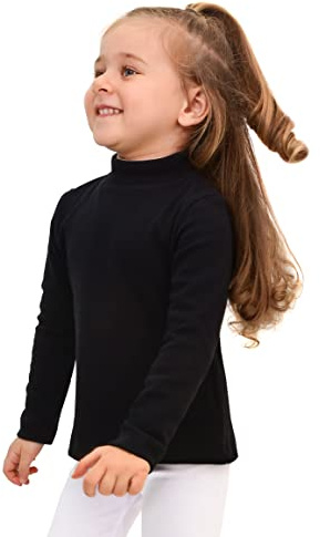 Lilax Girls' Basic Long Sleeve Mock Turtleneck Cotton T-Shirt 8 Black