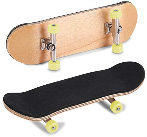 Ejoyous Fingerboard Pro Toy, Maple Wood Finger Skateboard Covered with Non-slip PU, Finger Skateboard Deck Professional Toy Handboard for Kids Teens Play and Pressure Releasing (yellow)