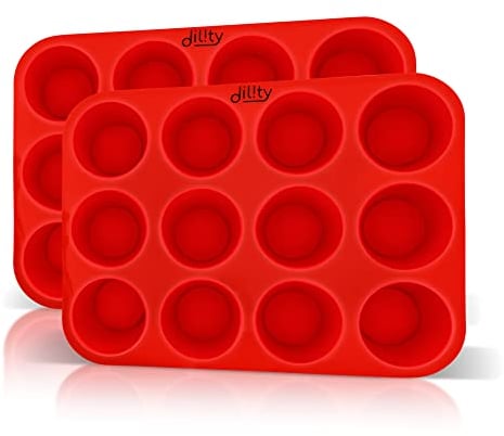 12 Cup Silicone Muffin Trays(2 Pack), Yorkshire Pudding Tray, Silicone Cake Moulds for Baking, Non Stick Muffin Tin, Baking Mould for Muffins, Cupcakes, Silicone Bakeware Tray