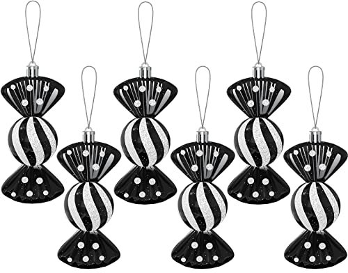 6Pcs Christmas Tree Baubles Candy Ornaments, 11cm Large Sweet Shaped Baubles Christmas Hanging Decorations, Shiny & Glitter Shatterproof Plastic Sweets Xmas Tree Festival Holiday Decor