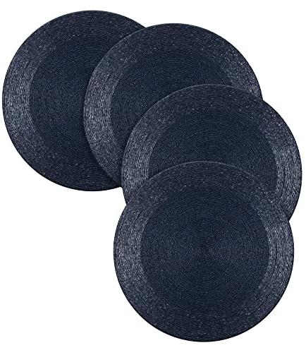 RIANGI Blaues Platzset für Esstisch, Dekoration, Marineblau, 4 Stück, messen 33 cm, Blaue Perlen, runde Oster-Ladegeräte, nautische Platzsets – Blaue Tischsets für Esstisch