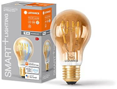 LEDVANCE SMART+ WiFi LED lamp, Gold Tint, 6W, 470lm, Classic Bulb Shape with E27 Base, Adjustable White Light (2200-5000K) dimmable, app or Voice Control, 15,000 Hours Life