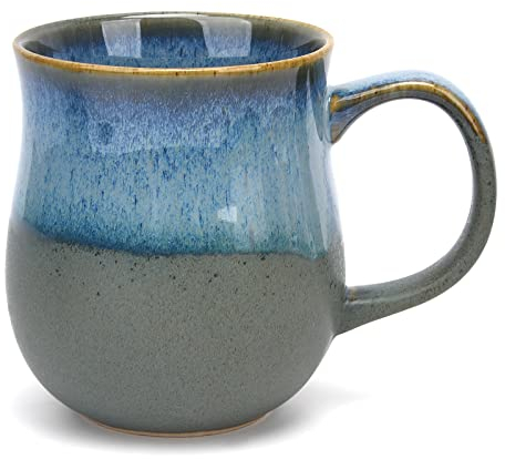 SECELES Große Kaffeetassen Becher 500ml, handgemachte Keramik Teetasse groß für Büro und Zuhause, Trinkbecher großer Griff, mikrowellen spülmaschinenfest, stilvolle Texturglasur (Gletscherblau)