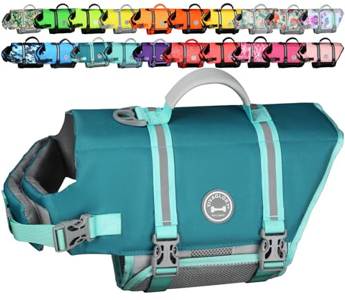 VIVAGLORY Hunde Schwimmweste Rip Stop Hundeschwimmweste, M, Blaugrün | Auftrieb & Ripstop for Hunde, Schwimmweste Hundeschwimmweste Rettungsweste zum Schwimmen