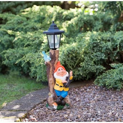 Solar Powered Garden Gnome Light Lamp Post with Automatic Solar Light No Wiring LED Garden Sculpture Light 6-8Hr Light Output