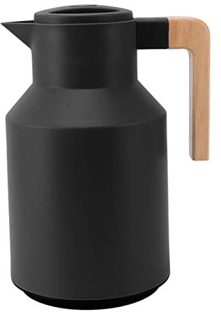 Thermal Coffee Carafe, 1000ml Double Wall Vacuum Heat Retention Thermal Coffee Carafe Beverage Dispenser with Wood Handle, Hot or Cold Beverage(Black)