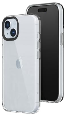 RhinoShield Crystal Clear Case kompatibel mit [iPhone 15] | Fortschrittliche Vergilbungsresistenz, Hohe Transparenz, Personalisierbare und Transparente Schutzhülle - Schwarz