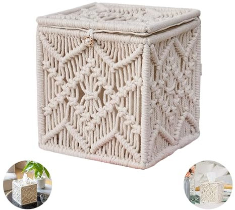 YANJIY Quadratisch Gewebte Tissue-Box, Taschentuchbox Elfenbeinweiß Klein, Boho-Taschentuchbox, Taschentuch Organizer, Tissue Box Cover, Zur Aufbewahrung von Taschentüchern, Dekoration des Hauses