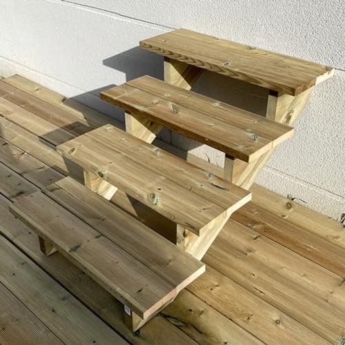 Escalera exterior de madera, de 2 a 7 peldaños, kit listo para usar, de madera, para jardín, balcón y terraza ( 4 peldaños sin contrahuellas , 80 cm)