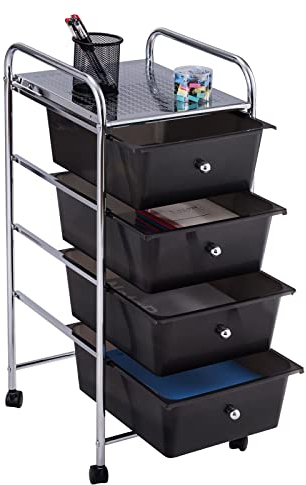 GIANTEX Rollwagen mit 4 stapelbaren Schubladen, Schubladenwagen Badrollwagen Küchenwagen mit Rollen, Aufbewahrungswagen Haushaltswagen für Küche Bad Büro 32x37x76 cm (Schwarz)