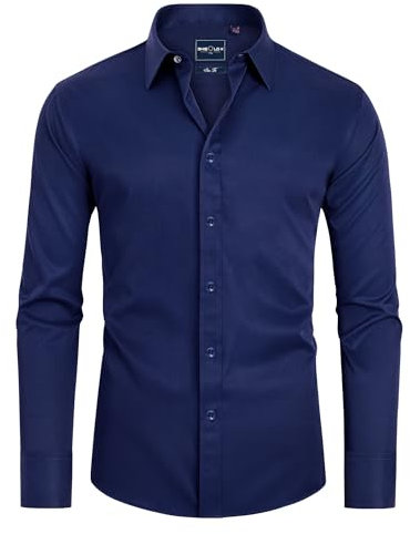 DEMEANOR Mens Dress Shirts Long Sleeve Dress Shirts for Men Slim fit Shirt Mens Casual Shirts Non-Iron Men Formal Shirts Navy