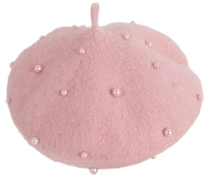 Kleine Mädchen Baskenmütze mit Perle,Elegante Malermütze,Winter Warm Beanie Cap,für Frühling Herbst Winter Outdoor,Baby Beanie für Mädchen und Jungen,Rosa