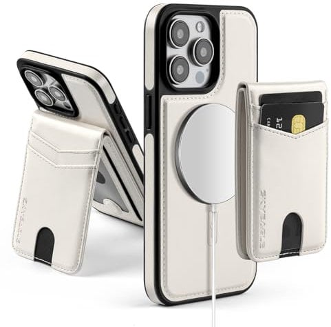 SkyEagle for Compatible Magsafe Magnetic 2 in 1 Detachable iPhone 13 Pro Max Wallet Case with Card Holder,for Women Men,PU Leather RFID Blocking Credit Slots Kickstand,for Apple 13 Pro Max,White