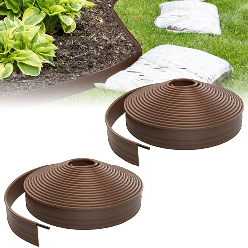 Froadp Bordure de pelouse flexible 30 m - En plastique - Bordure de jardin - 9,6 cm de haut - Bordure de pelouse - Pour bordure de jardin, chemins, délimitations - Chemins de galets (marron)