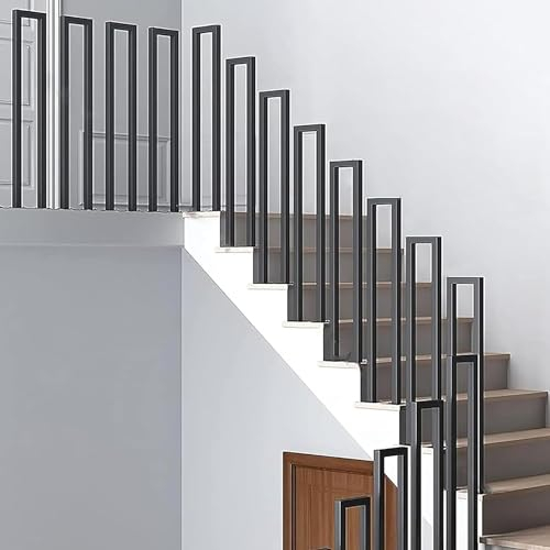 U-förmige Geländer Treppe, Treppengeländer Innen, Treppengeländer Außen, Handlauf Treppe U Form, Geländer Treppe Treppenhandlauf für Balkone Flure Wohnungen Villen (U-Schwarz, 75CM)