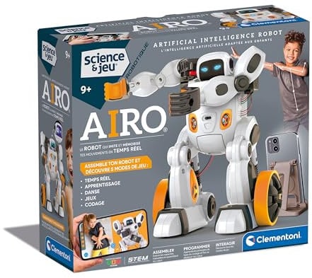 Clementoni | AIRO Robot Intelligence Artificielle pour Enfants 9 Ans+ | 80+ Pièces à Assembler | STEM Bluetooth Programmable Gestes & Voix | Jeux, Codage, Danse | Idée Cadeau