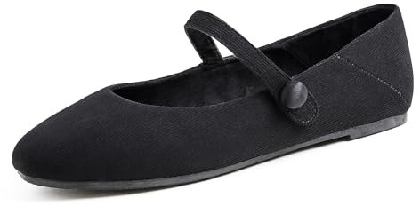 Feversole Women's Mary Jane Fashion,Scarpe Basse Classiche da Donna Décolleté Eleganti Mary Jane con Fibbia Morbida Scarpe da Ballo per Velvet per Donna Nero 38