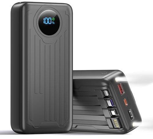 Newest 56800mAh 65W External Battery Pack Portable Charger Power Bank, 3 Charging Port With Smart LED Display, flashlight Built in 4 Extra Fast Charging Cable