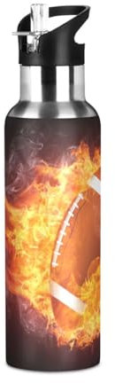 Cgiub Fire Rugby Bouteille d'eau isotherme avec couvercle à paille, sans BPA, anti-fuite, en acier inoxydable, à double paroi pour salle de sport, cyclisme, voyage, camping