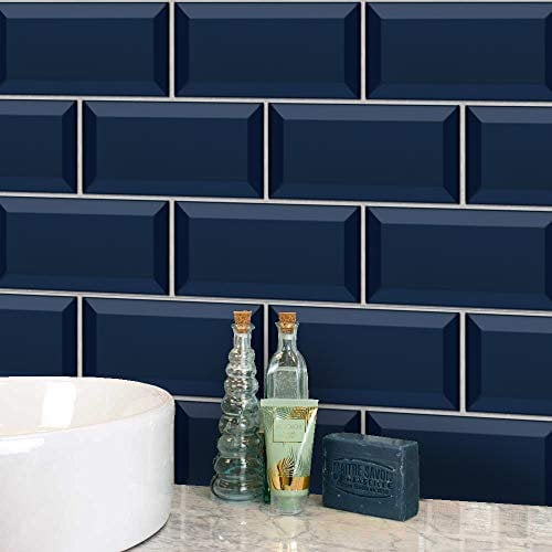 Tile Stickers Navy Blue Vinyl Waterproof Peel and Stick Tiles Kitchen,Bathroom Tile Stickers,Backsplash for Kitchen,Floor Tiles Self Adhesive,DIY Home Decor 54 PC(10x20cm)