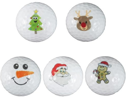 5 Stück Golfball Weihnachten Golfbälle Bunt Personalisiert,Baum, Lebkuchen, Schneemann, Weihnachtsmann, Rentier