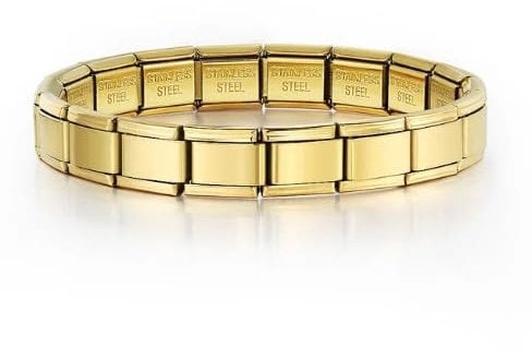 M&S Starter Bracelet Bangle Gold Rose Silver Stainless Steel 9mm Italian Link Charm Compatible With Nomination Bracelet (Yellow Gold)