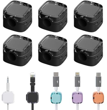 Magnetic Cable Clips, 6PCS Charging Cable Magnetic Cable Organizer Storage Holder, Kabelhalter Selbstklebend, Kabel Organizer Selbstklebend für Schreibtisch, Nachttisch, Ladekabeln (Schwarz)