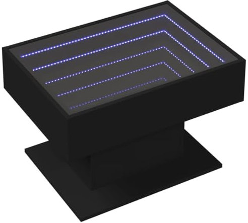 vidaXL LED Couchtisch, Beistelltisch mit LED-Infinity-Spiegel, Kaffeetisch Sofatisch für Wohnzimmer, Wohnzimmertisch, Schwarz Holzwerkstoff