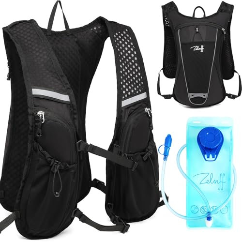 Zelnff Sac à dos d'hydratation avec poche à eau, 2 l, gilet de course, pour homme et femme, ultra léger, pour la course, le marathon, le jogging, le cyclisme (avec 1 ampoule)