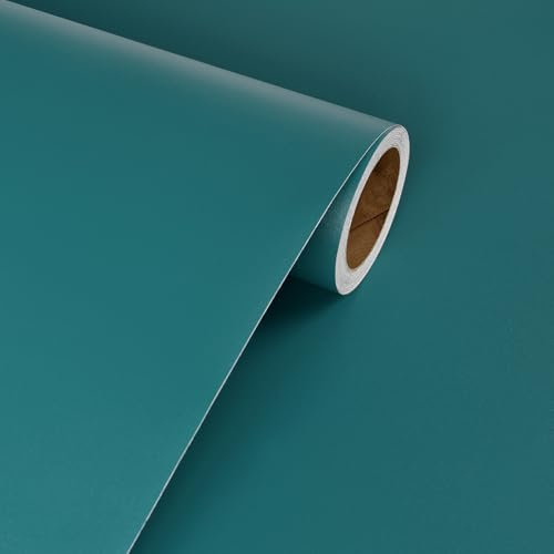 Livelynine Matt Vinyl Wrap for Furniture Teal Blue Bathroom Wallpaper Self Adhesive Vinyl for Wall Pure Blue Green Sticky Back Plastic Kitchen Cupboards Desk 40CMx5M Contact Paper Self Adhesive