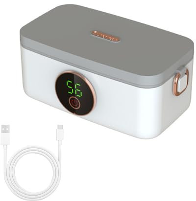 DONGKER Scaldavivande Elettrico, 1L Lunch Box Portatile USB Ricaricabile Batteria Integrata da 16000 mAh, Portavivande Termico per Auto Ufficio Viaggio All'aperto