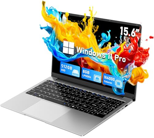 FUNYET Laptop, 15.6-Zoll Notebook, 8GB RAM 512GB SSD, N4000 Prozessor, IPS FHD 1920 x 1080 Computer, 180° Open Close, 5000mAh, Student, TF Card Slot, Win11pro Laptop Notebook,WI-FI