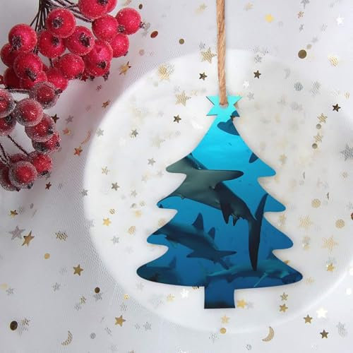 1 Weihnachtsschmuck Hammerhead Haie Weihnachtsbaum Ornamente Set Weihnachtsbaum Form Holz Hängende Ornamente für Indoor Outdoor Urlaub Xmas Party Supplies