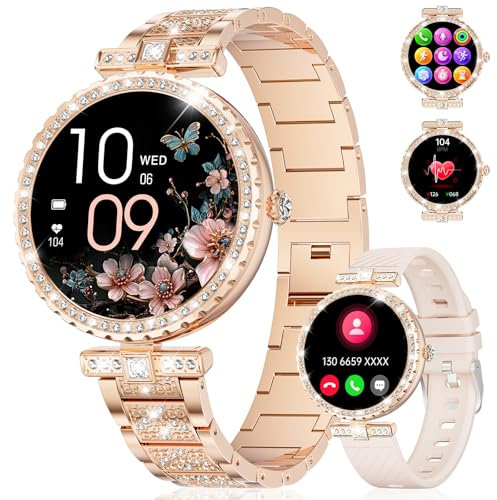 HIRREO Smartwatch Damen mit Telefonfunktion, 1.19 AMOLED Always Display fitnessuhr Damen, 100+ Sportmodi Smart Watch, Smartwatch Damen Wasserdicht IP68, Herzfrequenz Schlafmonitor für Android iOS