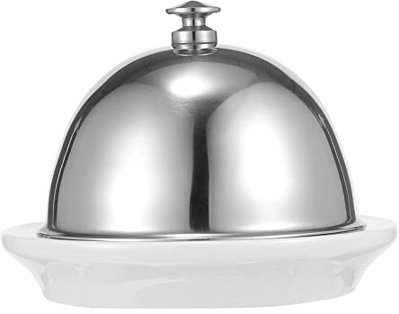 OFFSCH Plat Céramique Rond Avec Couvercle Inox Pour Beurre Fromage Et Desserts Pratique Pour Sauces Et Contenants Alimentaires