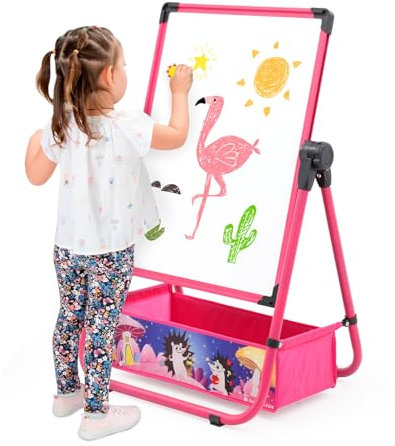 Caballete para Niños 3 en 1 Caballete Infantil de Doble Cara Pizarra blanca y Pizarras Altura Ajustable Caballete Pinturas y Cestas de Almacenamiento para 2 3 4 5 6 años