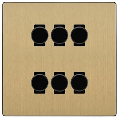 BG Evolve Satin Brass 6 Gang Trailing Edge LED Dimmer Custom Grid Switch