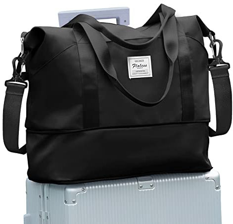 Reisetasche Damen Sporttasche 40x20x25 Ryanair Handgepäck Tasche Weekender Bag Schwimmtasche Wasserdicht Travel Duffle Bag Fitnesstasche Trainingstasche Frauen für Reise Gym,A12-Black