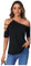 GORGLITTER Women's Asymmetrical Cold Shoulder Rhinestone T Shirts Short Sleeve Elegant Going Out Tops Black Medium
