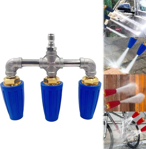Triple Turbo Nozzle Pressure Washer, 360° Rotating Turbo Nozzle with 1/4 Quick Connector, 2.0 Orifice 3-in-1 Turbo Nozzle, 4000 PSI Power Washer Nozzle Tips for Cleaning Brick/Concrete/Decks/Window