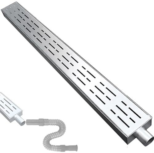 Entwässerungsrinne Ablaufgitter Schlank Entwässerungsgraben - Einseitiger Rohrauslauf, Rostfreier Stahl Rinnenablauf Und Gitterrost, Rinnenabfluss Für Außenbereich, 3,5cm 5cm 7cm 10cm Breite(WxH-100x4